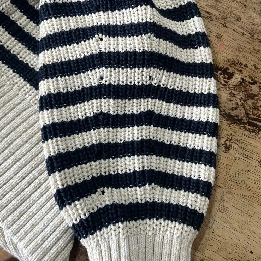 J. Crew Oversized Striped‎ Crew Neck Sweater Navy Ivory Medium